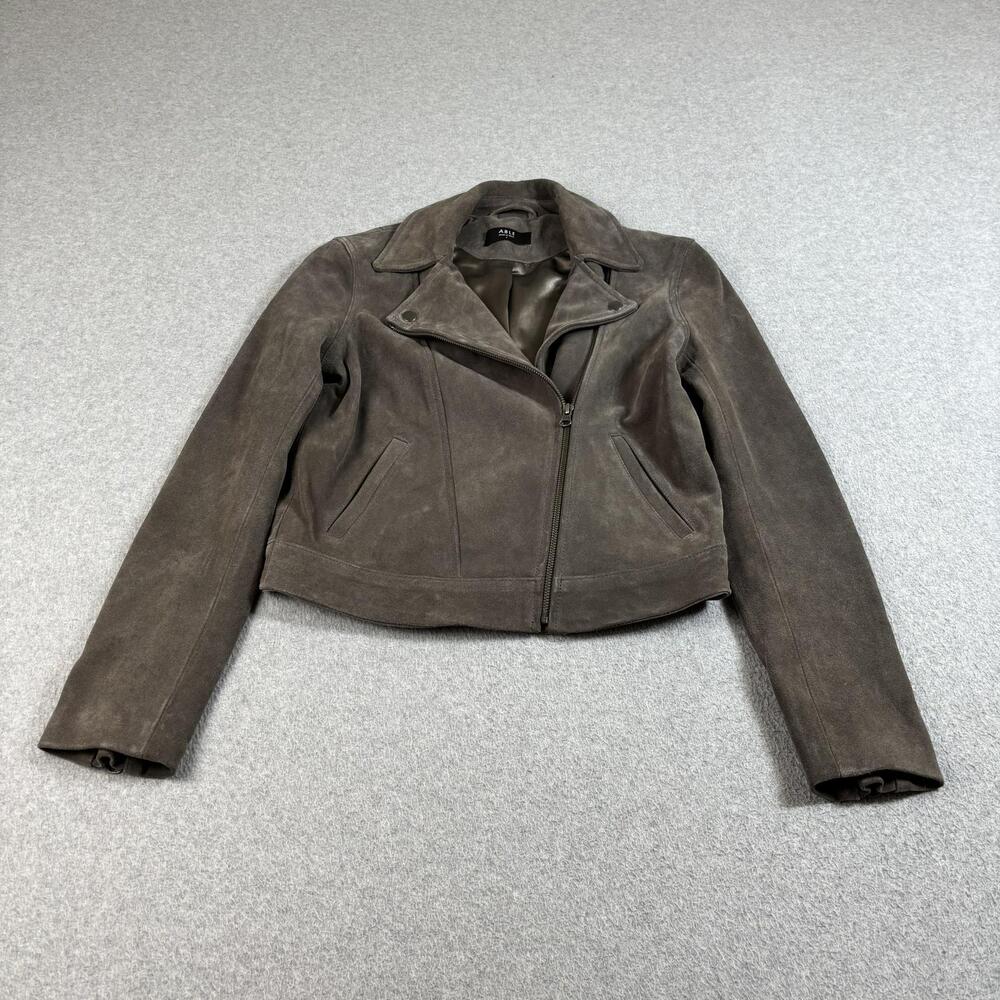 ABLE Maha Suede Jacket Womens Small Brown Moto Biker Zip Lined Heritage Cropped